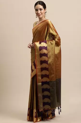 gold-toned ethnic motifs art silk kanjeevaram saree