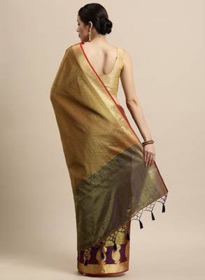 Gold-toned & red ethnic motifs art silk kanjeevaram saree 2