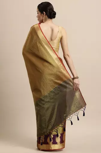 gold-toned ethnic motifs art silk kanjeevaram saree