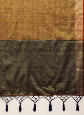 Gold-toned & red ethnic motifs art silk kanjeevaram saree 4