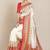 Off white & orange floral silk blend ethnic printed banarasi saree
