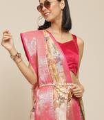Ethnic motifs kanjeevaram silk woven with digital print saree