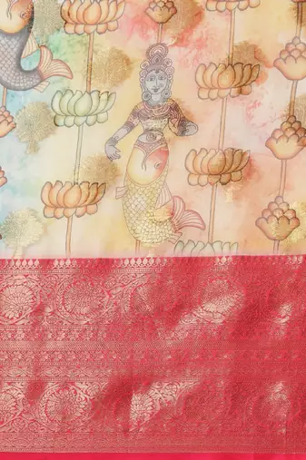 Ethnic motifs kanjeevaram silk woven with digital print saree