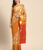 Gold-toned & white floral zari tissue heavy work kanjeevaram saree