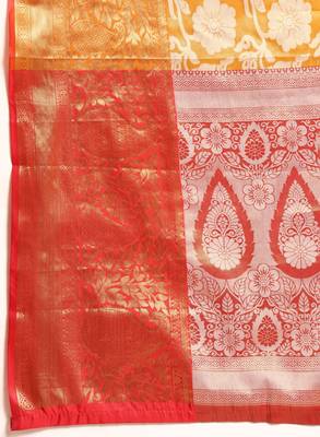 Gold-toned & white floral zari tissue heavy work kanjeevaram saree 4