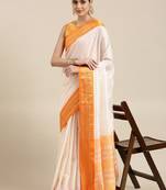 White & orange checked zari silk cotton saree