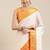 White & orange checked zari silk cotton saree