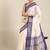 White & blue checked zari silk cotton saree