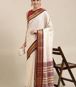 White & maroon checked zari silk cotton saree