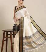 White & black checked zari silk cotton saree