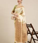 cream ethnic motifs silk blend kasavu sarees