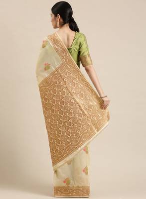 cream ethnic motifs silk blend kasavu sarees 3
