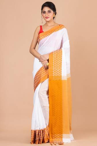 white jamdani pure cotton saree