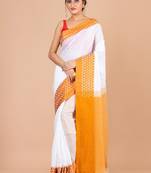 White & orange pure cotton jamdani saree