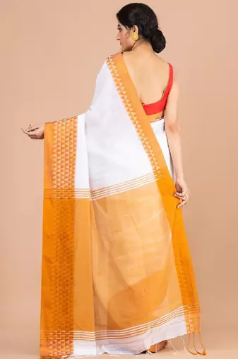 White & orange pure cotton jamdani saree