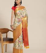 Ethnic motifs woven banarasi silk with digital print saree