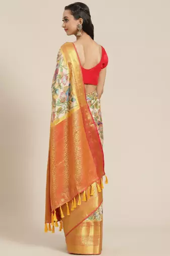 white banarasi silk saree with ethnic motifs print
