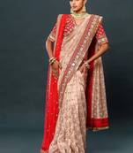 Cream Color Thread And Zari Work Organza Saree