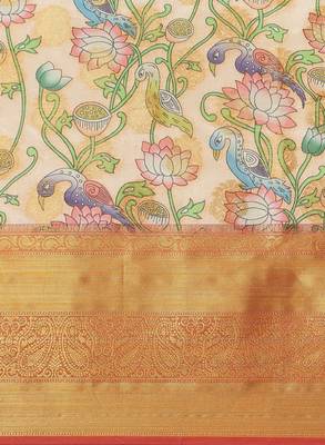 Ethnic motifs woven banarasi silk with digital print saree 3