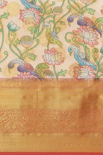 white banarasi silk saree with ethnic motifs print