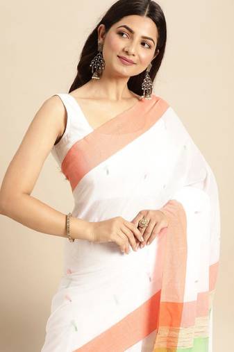 white pure cotton taant saree