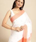White & orange pure cotton taant saree