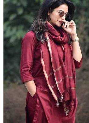 Maroon Color Indian Solid Straight Salwar Kameez Kurti Pant Set for Women 4