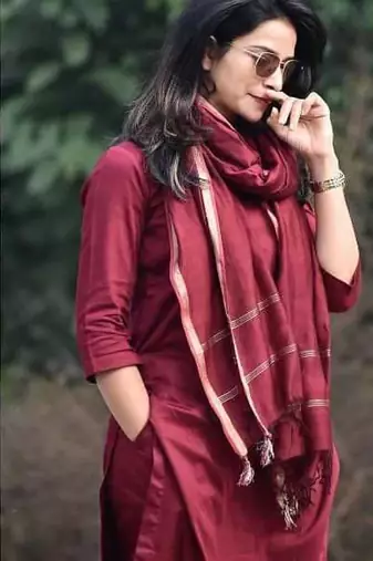 Maroon Color Indian Solid Straight Salwar Kameez Kurti Pant Set for Women