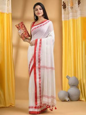 Cotton woven heart design taant saree 4