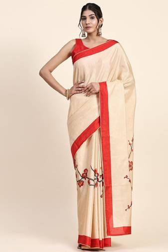 cream khandua silk saree with floral printed design