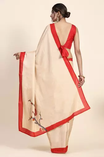 cream khandua silk saree with floral printed design