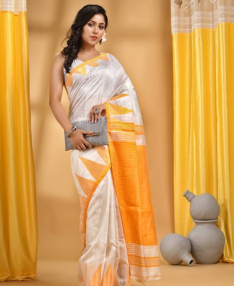 Woven design pure cotton traditional taant saree