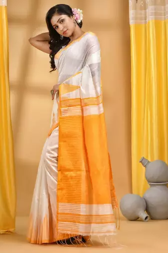Woven design pure cotton traditional taant saree