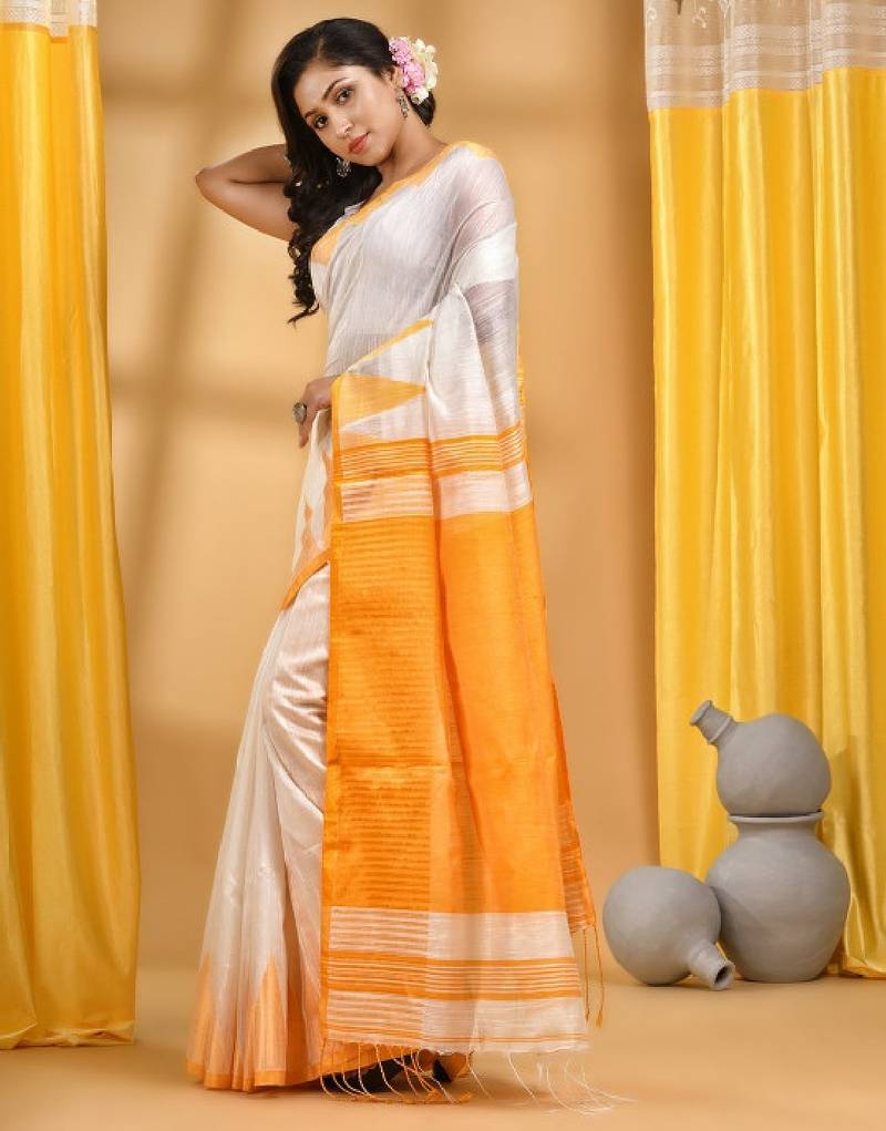 Woven design pure cotton traditional taant saree