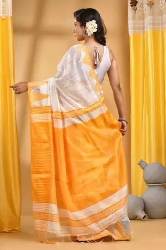 Woven design pure cotton traditional taant saree