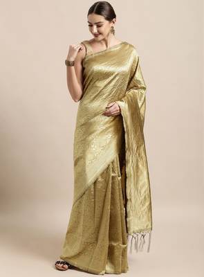 Ethnic motifs woven design zari silk blend banarasi saree 1