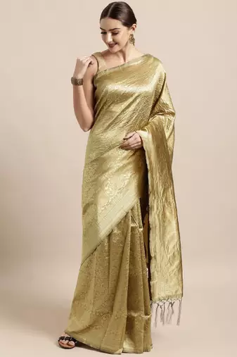 Ethnic motifs woven design zari silk blend banarasi saree