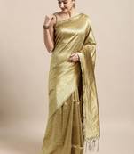 Ethnic motifs woven design zari silk blend banarasi saree