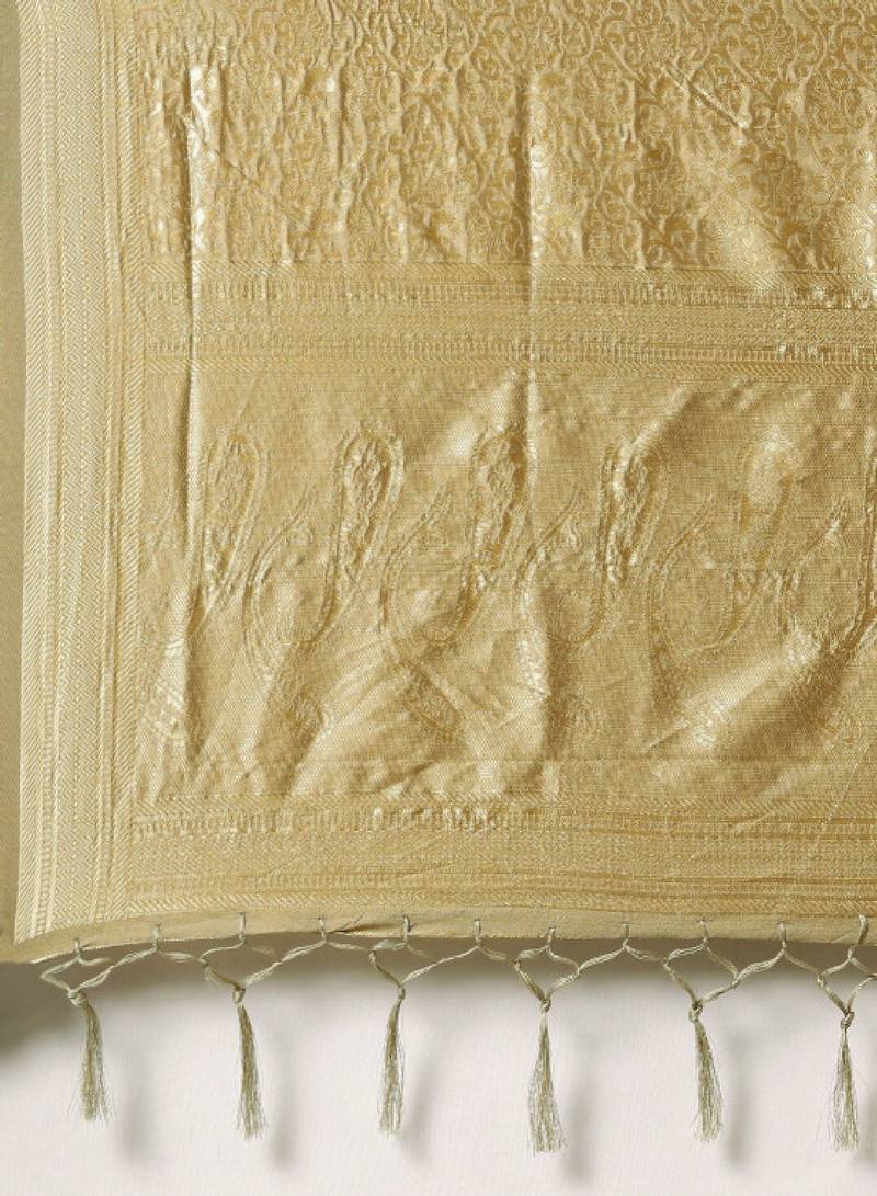 Ethnic motifs woven design zari silk blend banarasi saree
