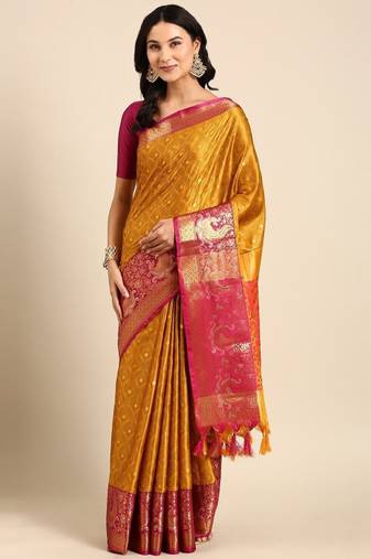 gold silk saree with woven zari design