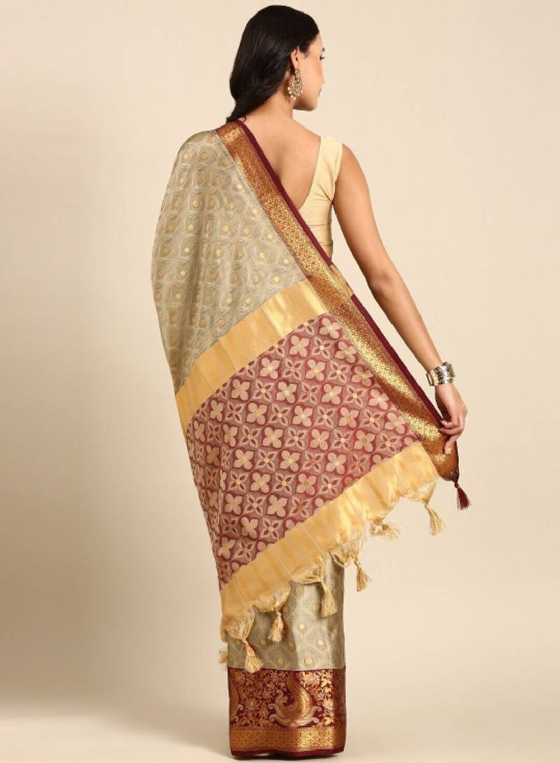 Ethnic motifs woven design zari mysore silk saree