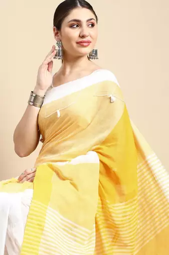Colourblocked pure cotton taant saree