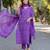 Purple Indian Straight Salwar Kameez Dabu Print Kurti Pant Dupatta Set for Women