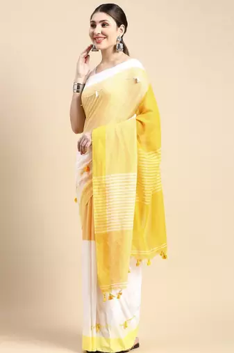 Colourblocked pure cotton taant saree