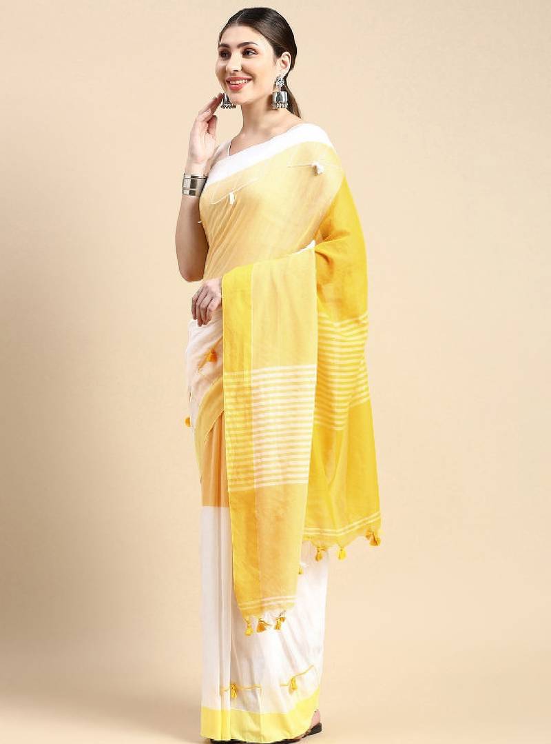 Colourblocked pure cotton taant saree