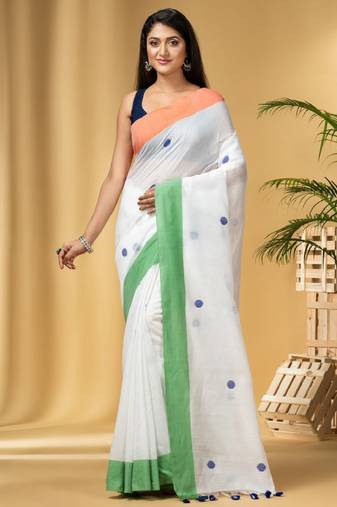 white cotton saree with woven design
