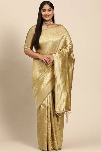 cream banarasi saree with woven ethnic motifs