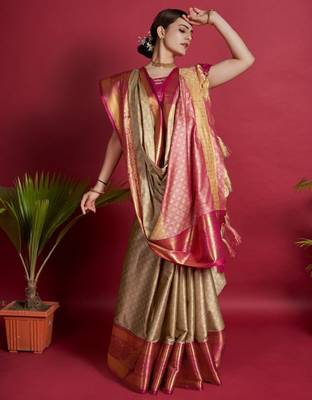 Woven design zari silk cotton dharmavaram saree 1