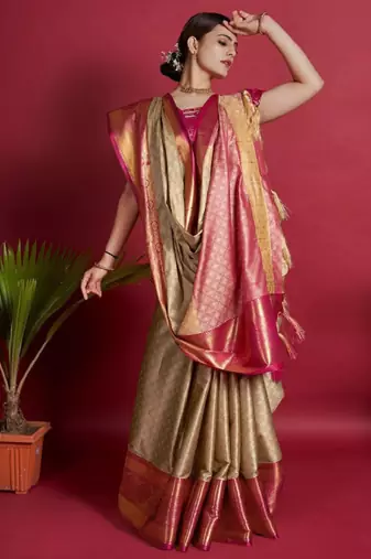 Woven design zari silk cotton dharmavaram saree