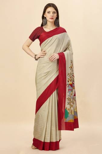 Floral printed mysore silk saree